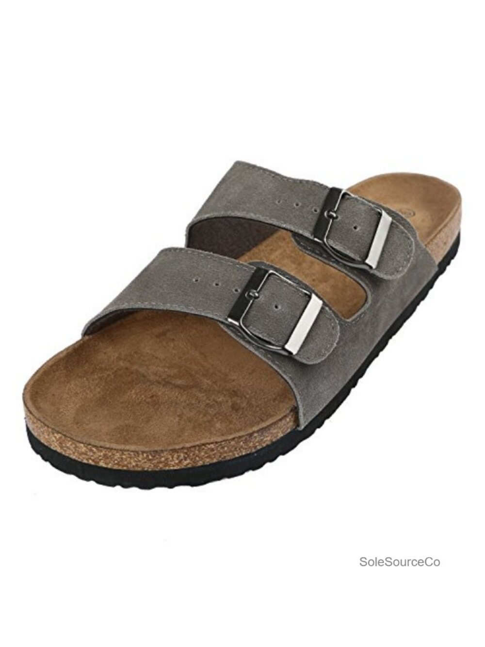 Mens Suede Slide Sandals Dual Adjustable Buckle Straps Casual